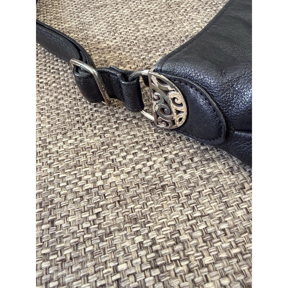 Brighton Cleo Bow Leather Large Metallic Black Shoulder Bag Side Pockets 16x12" - Picture 3 of 8